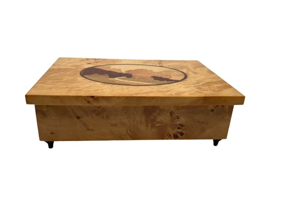 Vintage Wood Inlay Music Box Table Or Jewelry Box with Storage Plays Beautifully - Picture 1 of 12